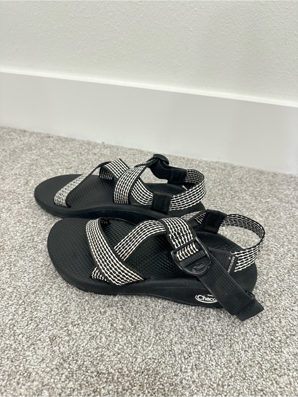 Chaco Black Sandals with White Woven Straps